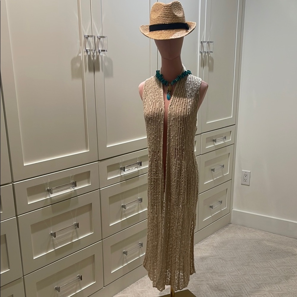 Beige Crochet Maxi Vest